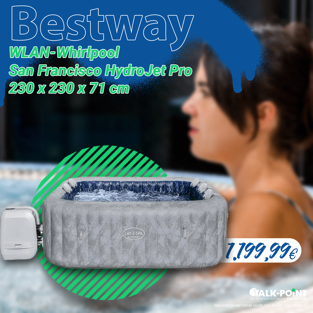 Bestway LAY-Z-SPA® WLAN-Whirlpool San Francisco HydroJet Pro™ 230 x 230 x 71 cm eckig