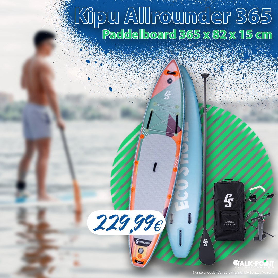 Kipu Allrounder 365 aufblasbares Paddelboard 365 x 82 x 15 cm SUP-Board-Set in orange