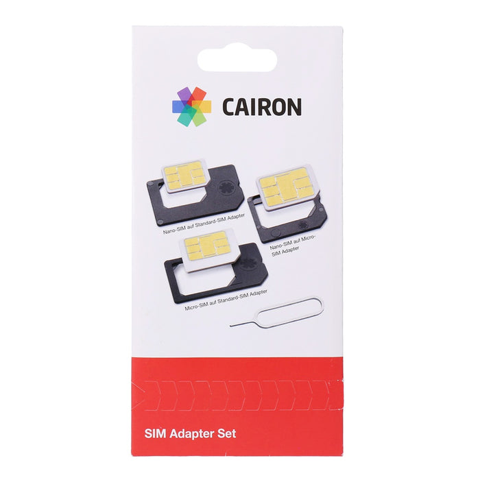 Sim Karten Adapter „Cairon“ Set 4 in 1 inkl. Nadel Nano / Micro / Standard Sim