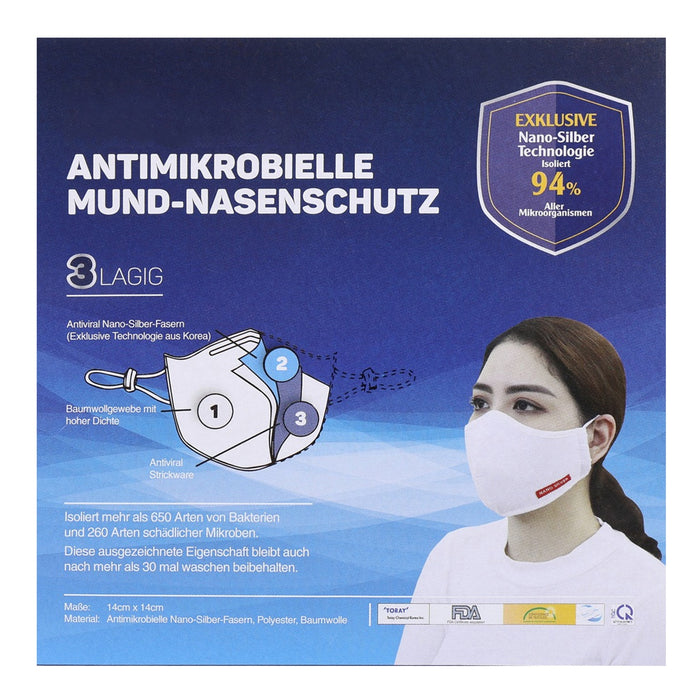 10 Mundschutz Nanosilber Atemschutzmaske waschbar  weiß