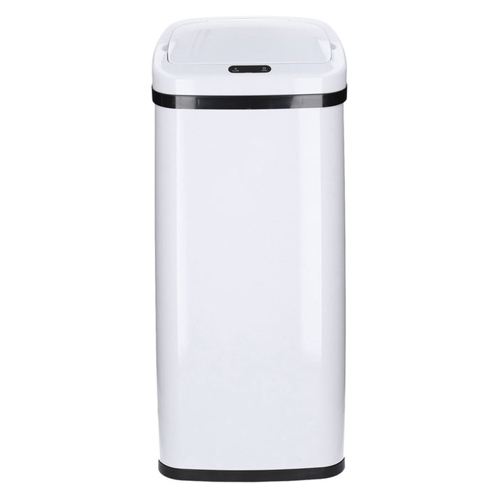 TP Sensor Mülleimer aus Edelstahl, Abfallbehälter für Küche, automatischer Deckel, eckig, in weiß 50 Liter