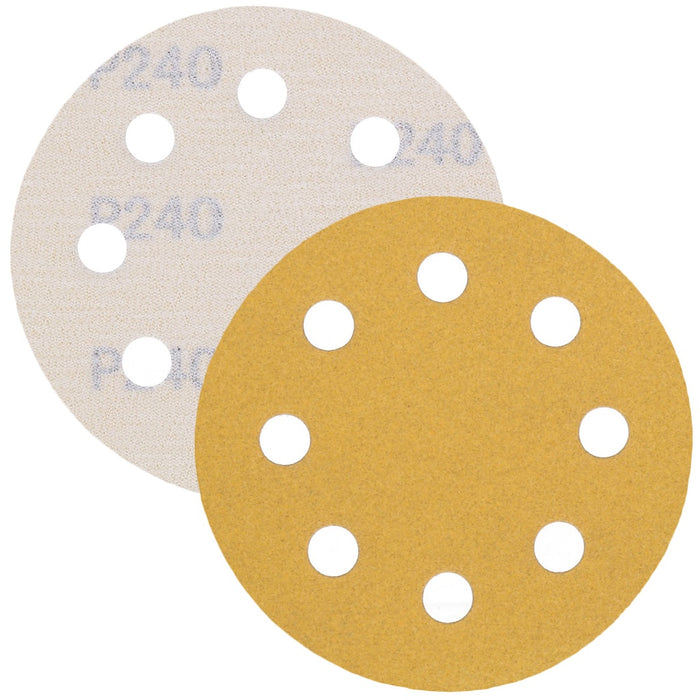 TP Schleifpapier, Schleifscheibe - Universal (gelb 125mm, 8-fach-gelocht, Latexbasis - 10er Pack P240