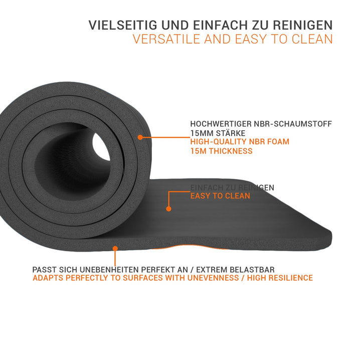 TP Yogamatte, Sport Unterlage aus Schaumstoff, für Pilates, Fitness, rutschfest, 185 x 61 x 1,5 cm Grau