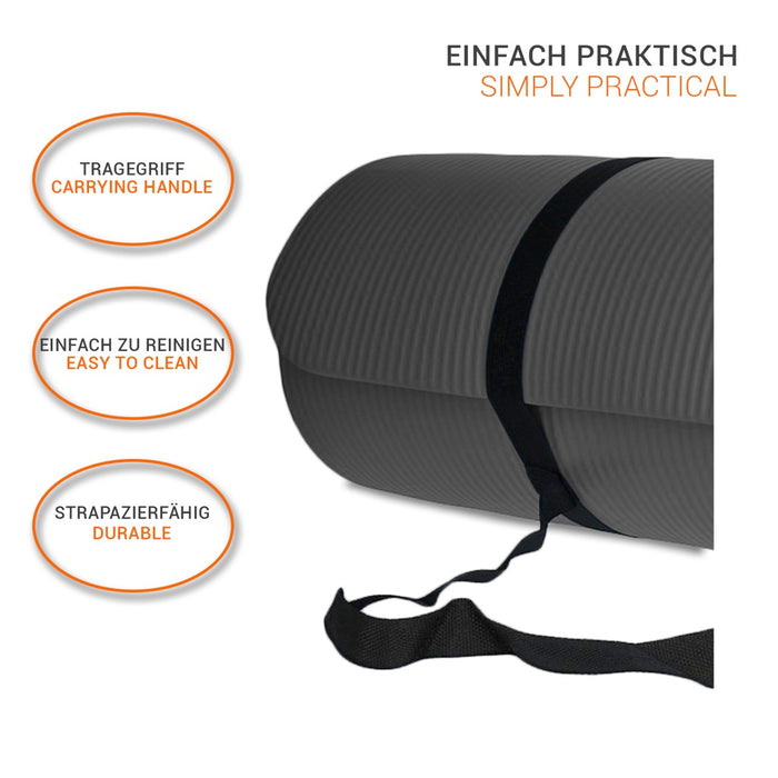 TP Yogamatte, Sport Unterlage aus Schaumstoff, für Pilates, Fitness, rutschfest, 185 x 61 x 1,5 cm Grau