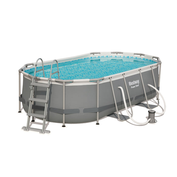 Bestway Power Steel Oval Pool Set 427x250x100 cm oval in grau/blau