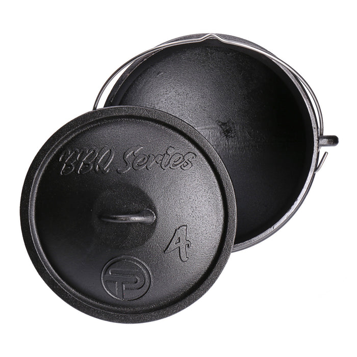 TP Potjie Pot 4 12L - BBQ Dreifuß Dutch Oven Gusseisen, Feuerkessel mit Deckel und Füßen