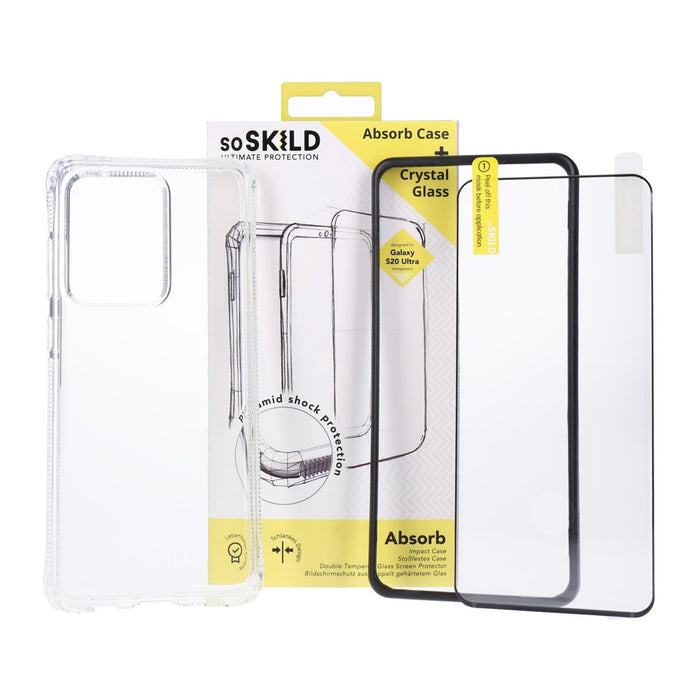 SoSkild Absorb Case Backcover + Displayschutzglas für Samsung Galaxy S20 Ultra transparent