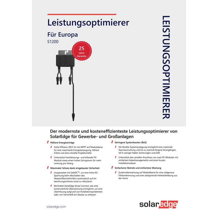 Solaredge Optimierer S-Series, 2 Module S1200-1GM4MBV - 0 % MwSt. (gem. § 12 Abs. 3 UStG)