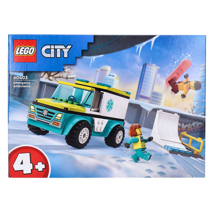 LEGO City 60403 Rettungswagen und Snowboarder Krankenwagen-Spielset mit Spielzeug-Auto