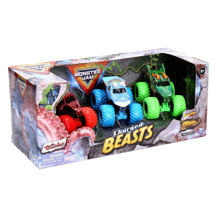 Monster Jam 3er-Pack Charged Beasts Coole Trucks im Maßstab 1:64