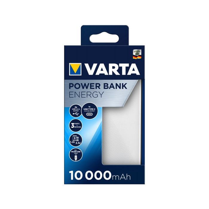 Varta Energy 10000 Akkuladegerät Lithium Polymer (LiPo) 10000 mAh Schwarz, Weiß