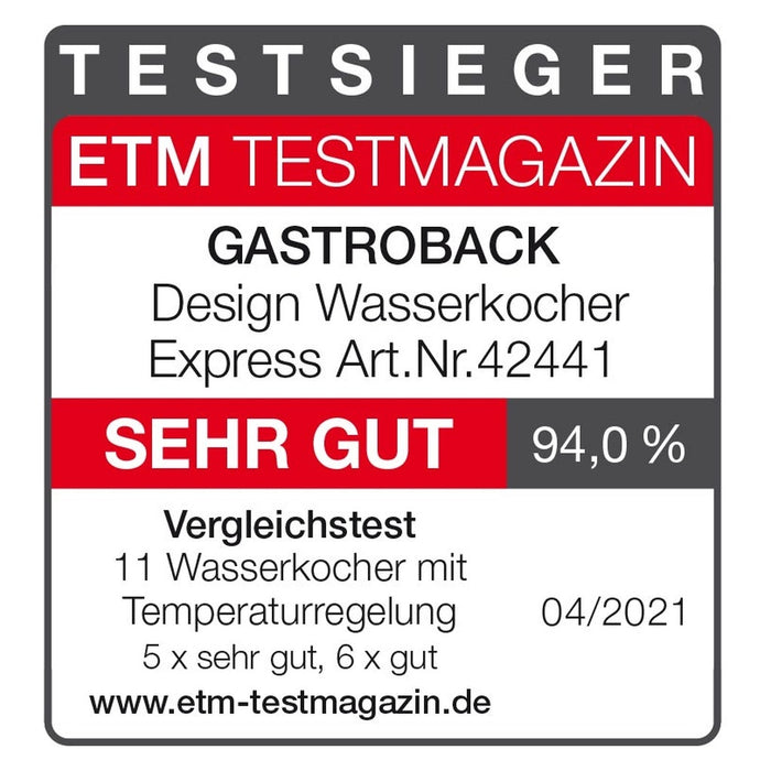 Gastroback Design Express Wasserkocher 1,7 l 3000 W Schwarz, Edelstahl