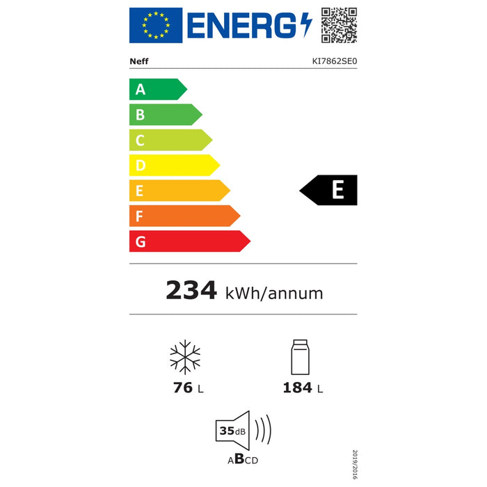 Neff KI7862SE0 Kühl- und Gefrierkombination Integriert 260 l E