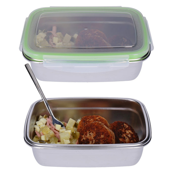 TP 2er Set Frischhaltedosen, Lunchbox aus 18/10 Edelstahl, luftdicht mit Klick- Deckel 550 + 850ml