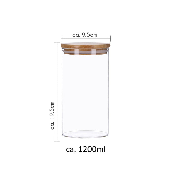 TP Vorratsgläser 4er Set mit Bambus Deckel, luftdichte Behälter inkl. Etiketten, 4 x 1200 ml