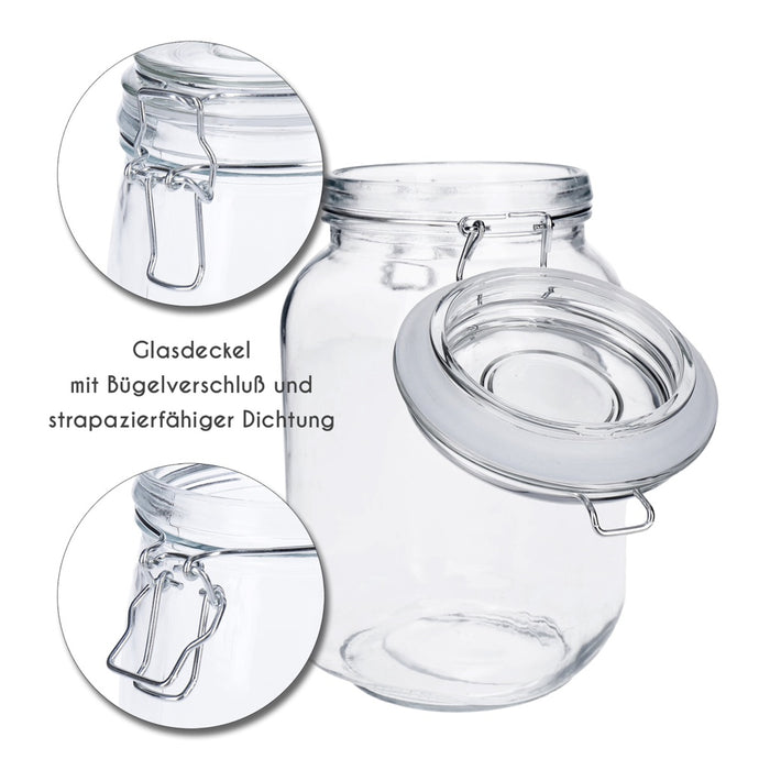 TP 6er Set Vorratsdose aus Glas mit Bügelverschlus inkl. 8 Kreidetafelsticker & Stift (6 x500 ml)