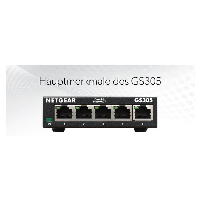 NETGEAR GS305 Switch 5 Port Gigabit Ethernet LAN Switch (Plug-and-Play Netzwerk Switch, LAN