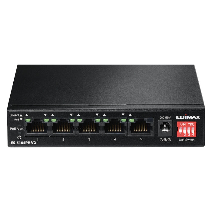 Edimax ES-5104PH V2 Netzwerk-Switch Fast Ethernet (10/100) Power over Ethernet (PoE) Schwarz