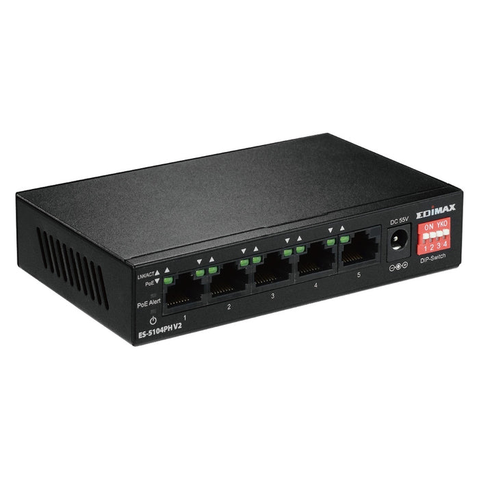 Edimax ES-5104PH V2 Netzwerk-Switch Fast Ethernet (10/100) Power over Ethernet (PoE) Schwarz