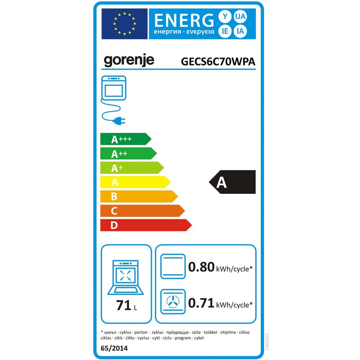 Gorenje Elektroherd Heißluft,71L GECS6C70WPA