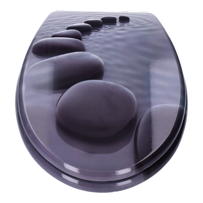 TP WC-Sitz mit Absenk-Automatik, Motiv, Soft-Close Holz-Kern, ovale O-Form, EU-Größe, bis 120 kg Stone