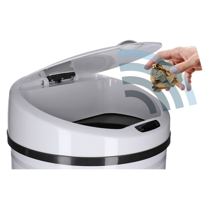 TP Sensor Mülleimer aus Edelstahl, Abfallbehälter für Küche, automatischer Deckel, rund, in weiß 30 Liter