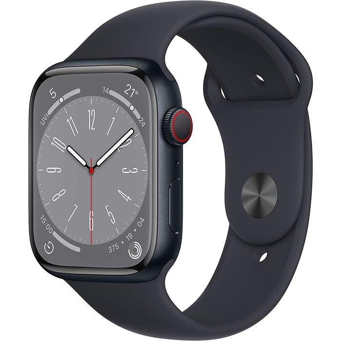 Apple Watch Series 8 45mm GPS + 4G Mitternacht Aluminiumgehäuse mit Sportarmband Mitternacht