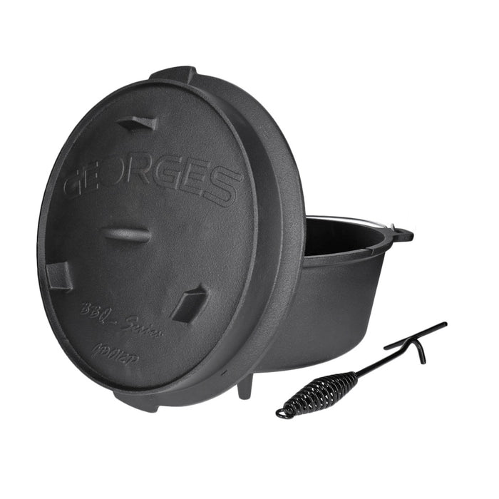 TP Premium Dutch Oven mit Füßen - preseasoned (bereits eingebrannt) inkl. Deckelheber GDO12P