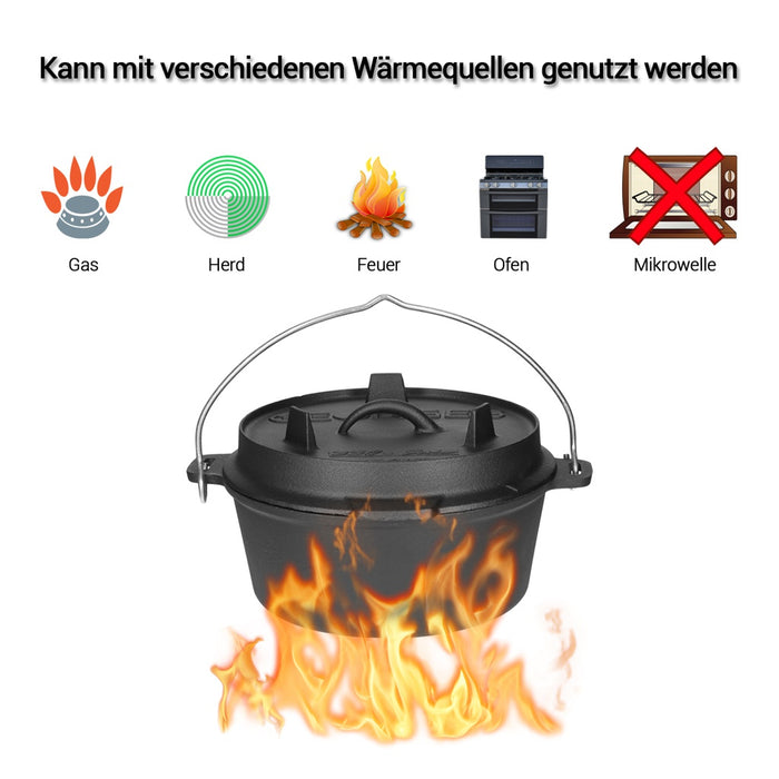 TP Premium Dutch Oven mit Füßen - preseasoned (bereits eingebrannt) inkl. Deckelheber GDO12P